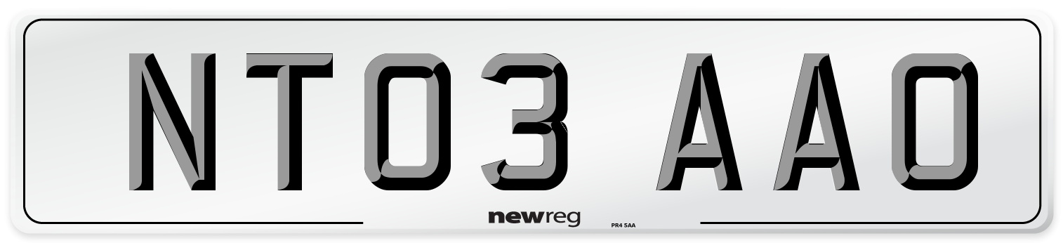 NT03 AAO Number Plate from New Reg